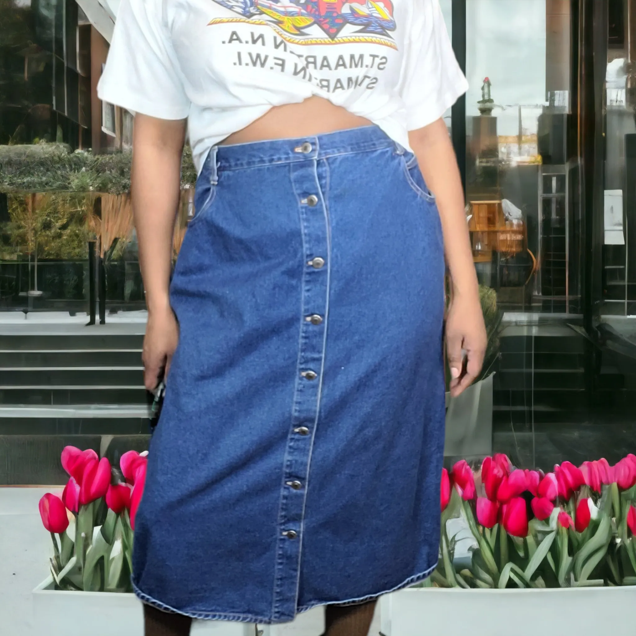 90s Vintage Denim Button Down Maxi Skirt Size 22