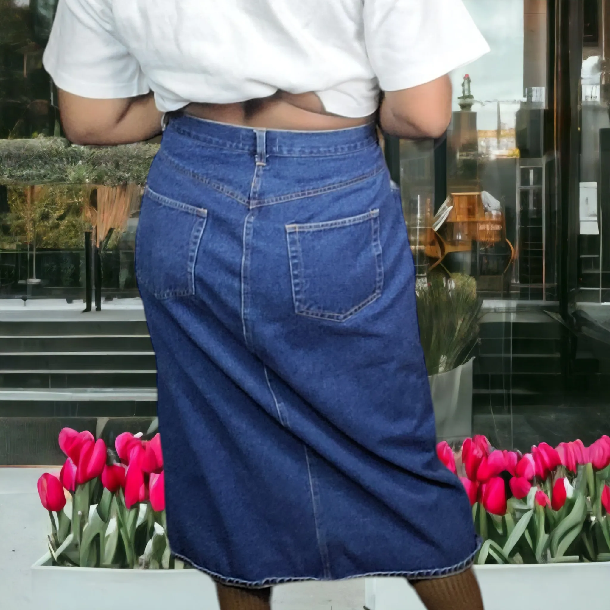 90s Vintage Denim Button Down Maxi Skirt Size 22