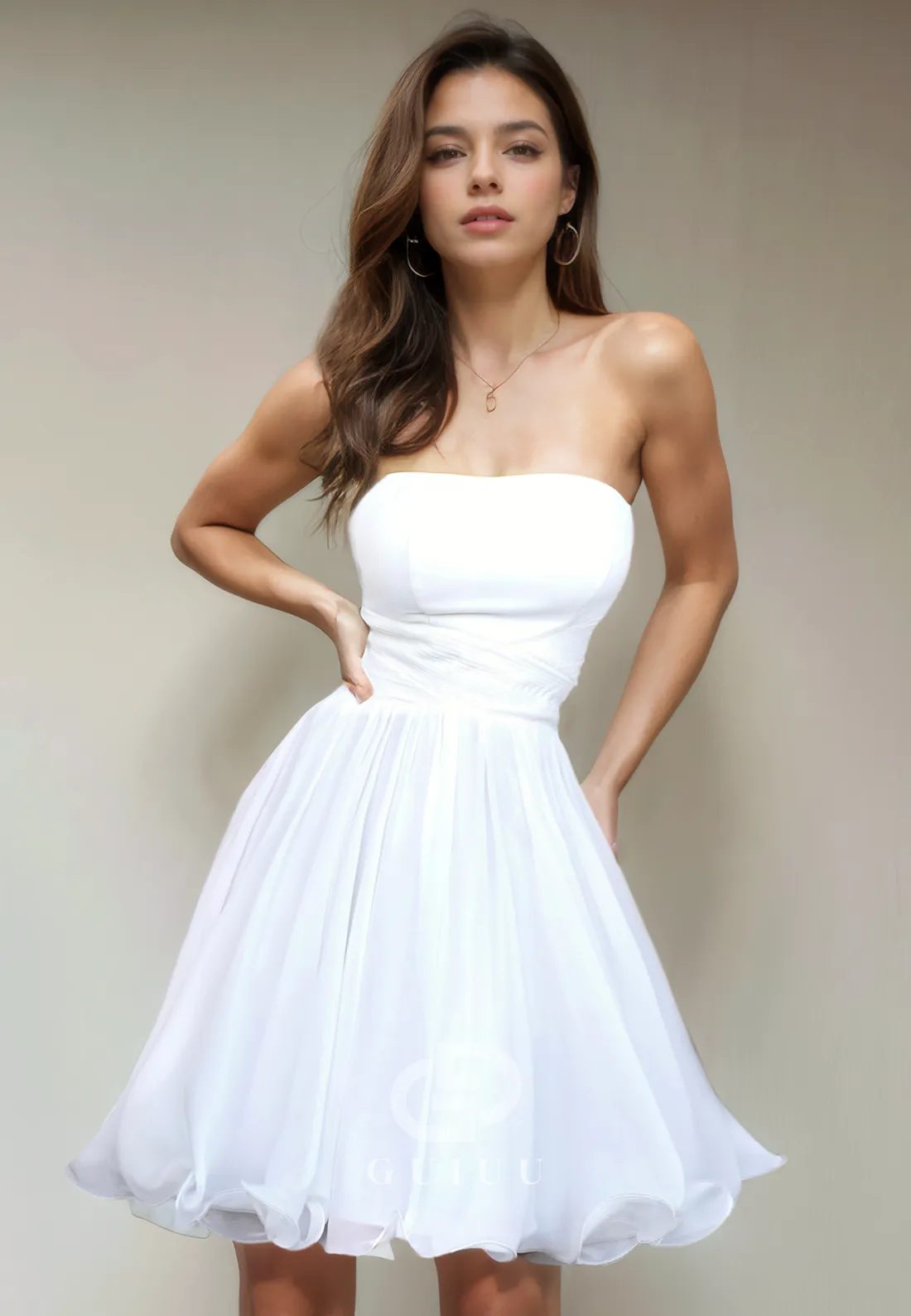 A-Line Strapless Sleeveless Pleated Ruffles Short Homecoming Dress