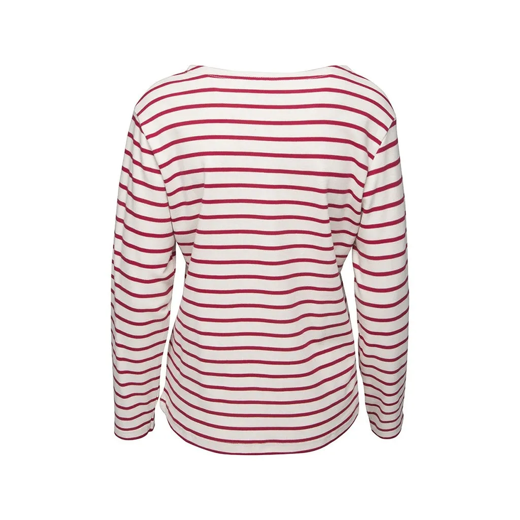 Antibes Striped Long Sleeve Tee - Ecru/SR Red