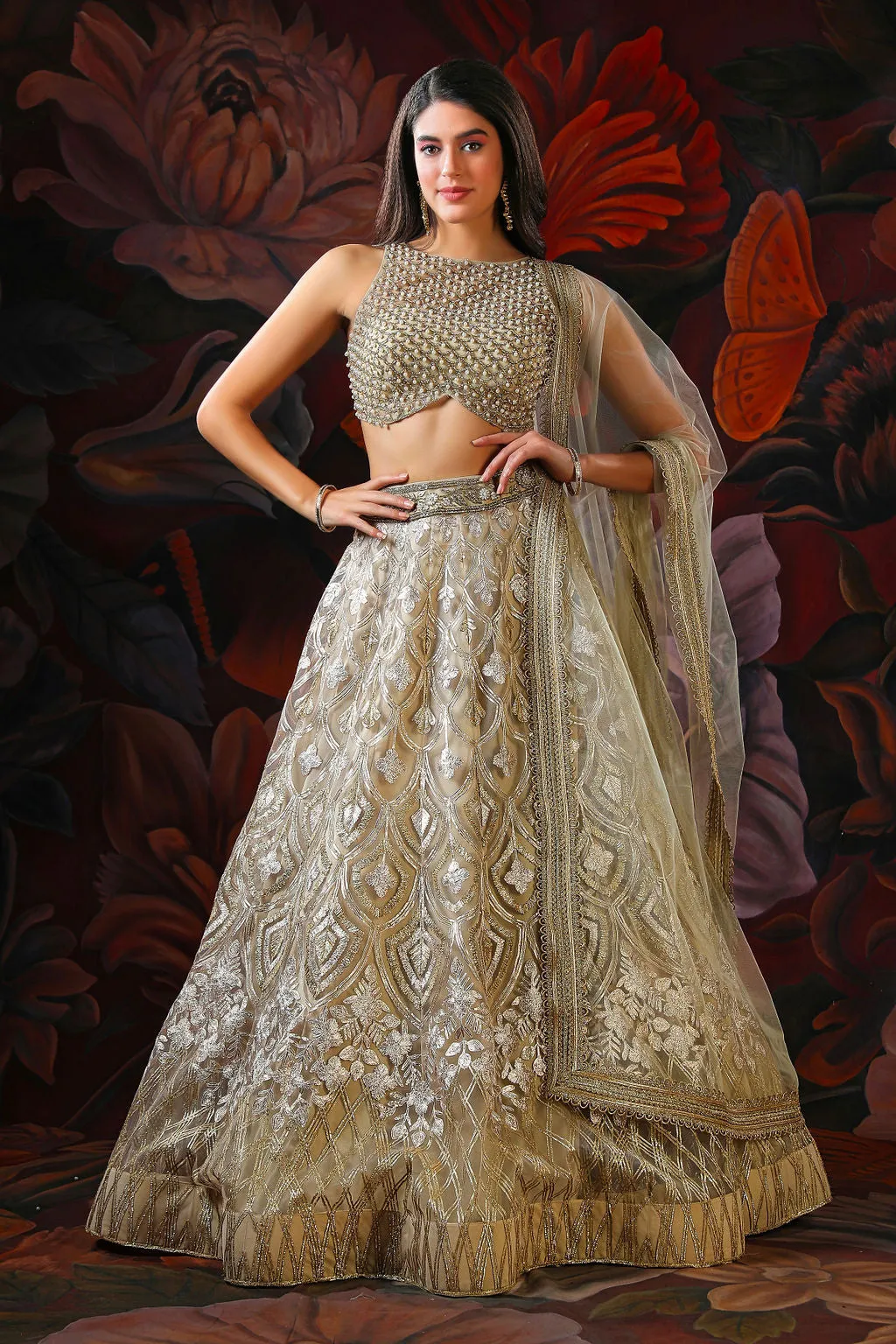 Beige Lehenga with Stylish Top