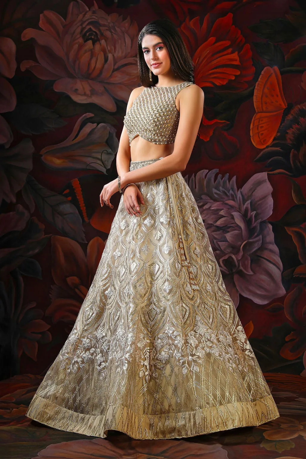 Beige Lehenga with Stylish Top