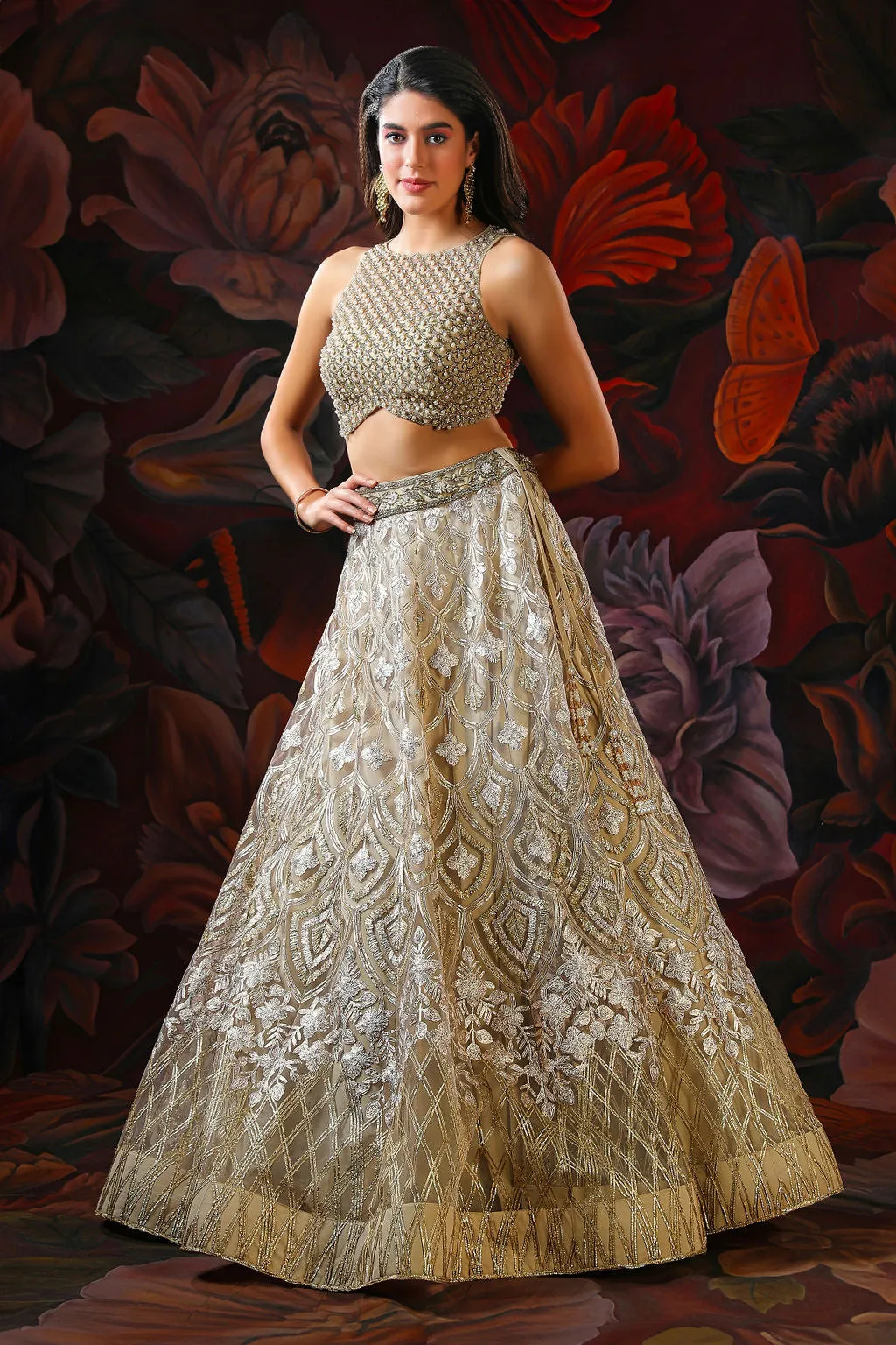 Beige Lehenga with Stylish Top