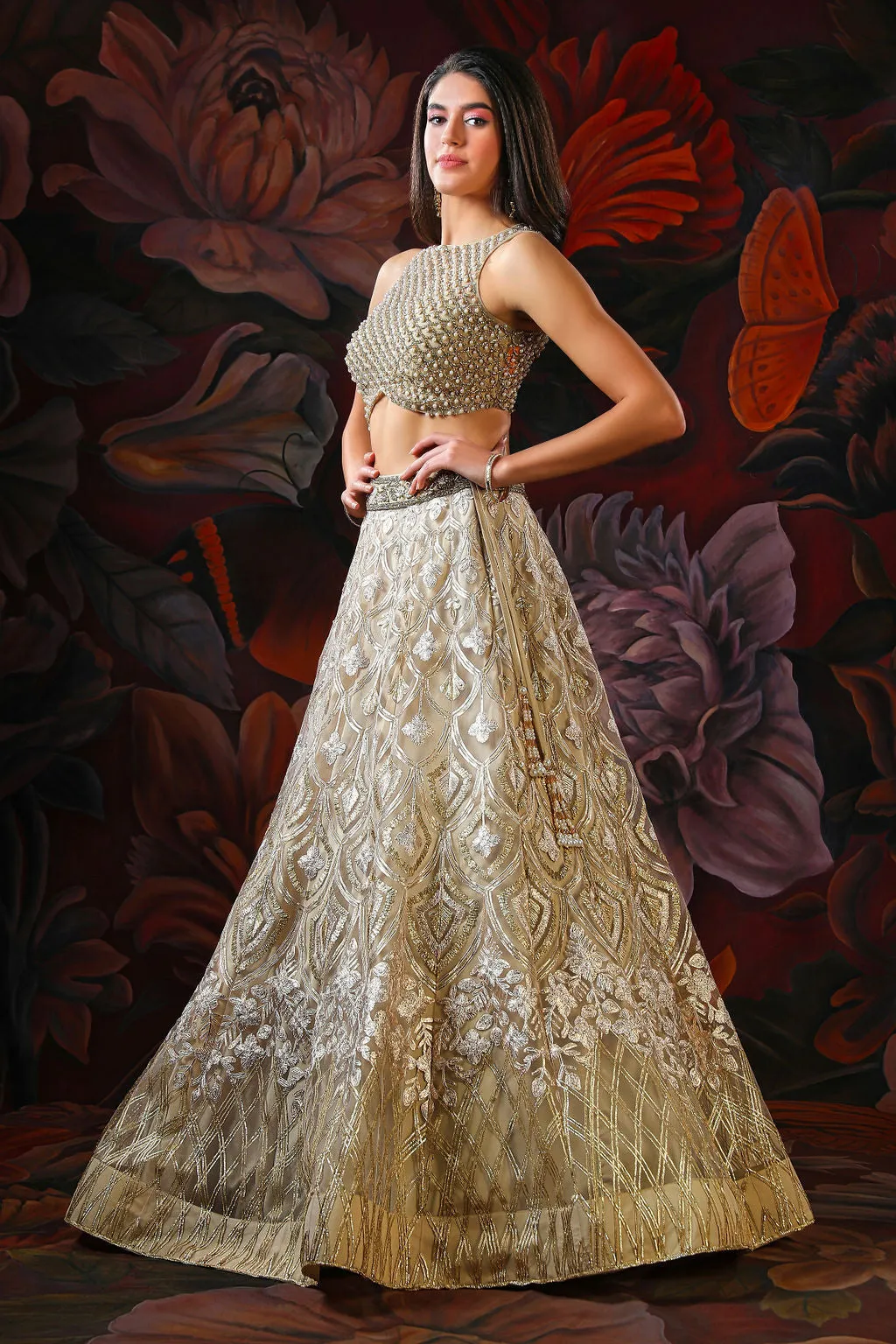 Beige Lehenga with Stylish Top