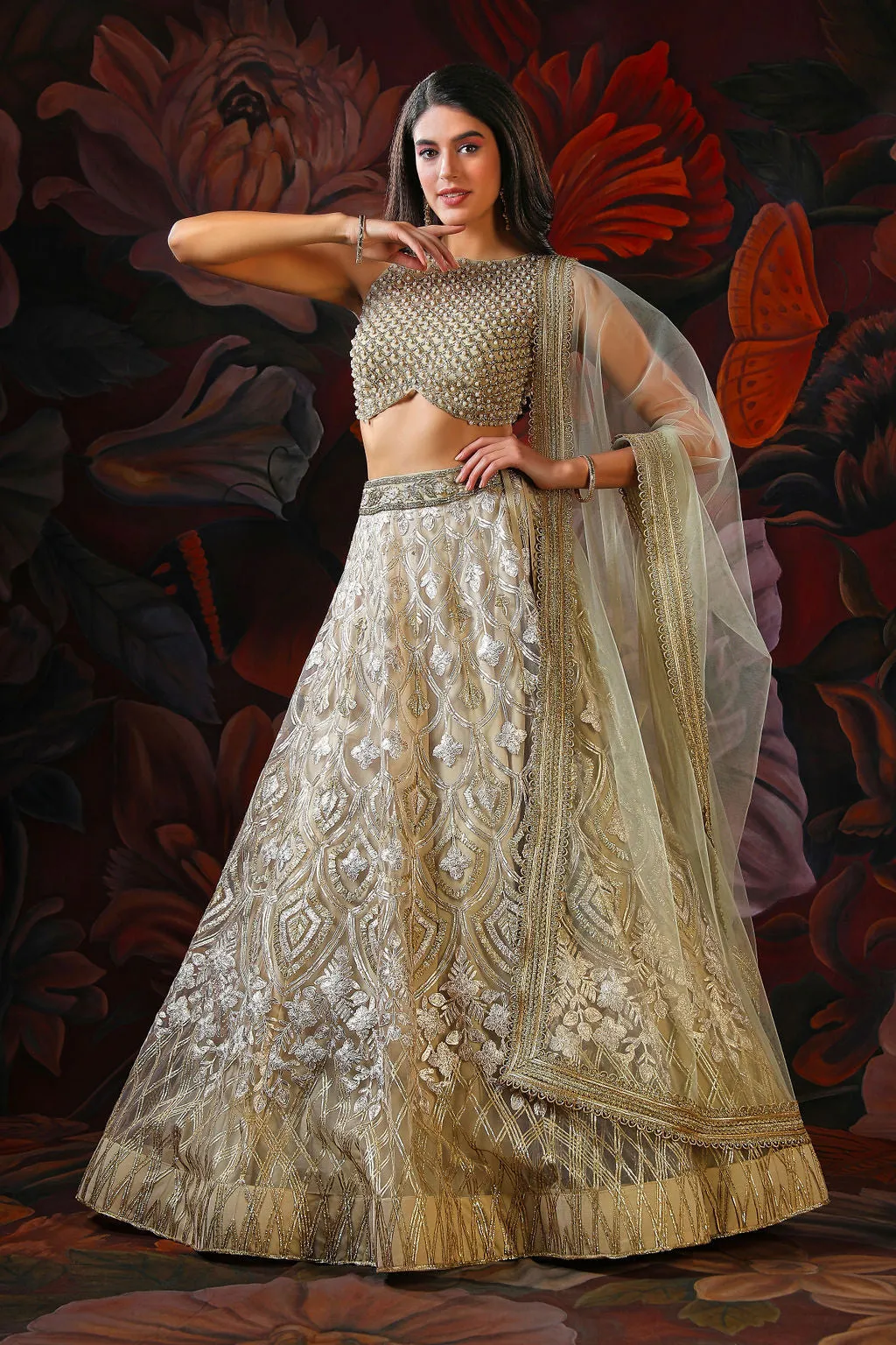 Beige Lehenga with Stylish Top