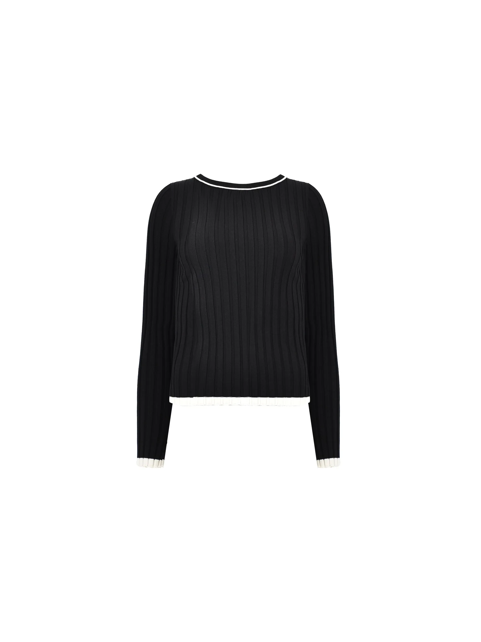 Black Rib Knit Contrast Neckband Top