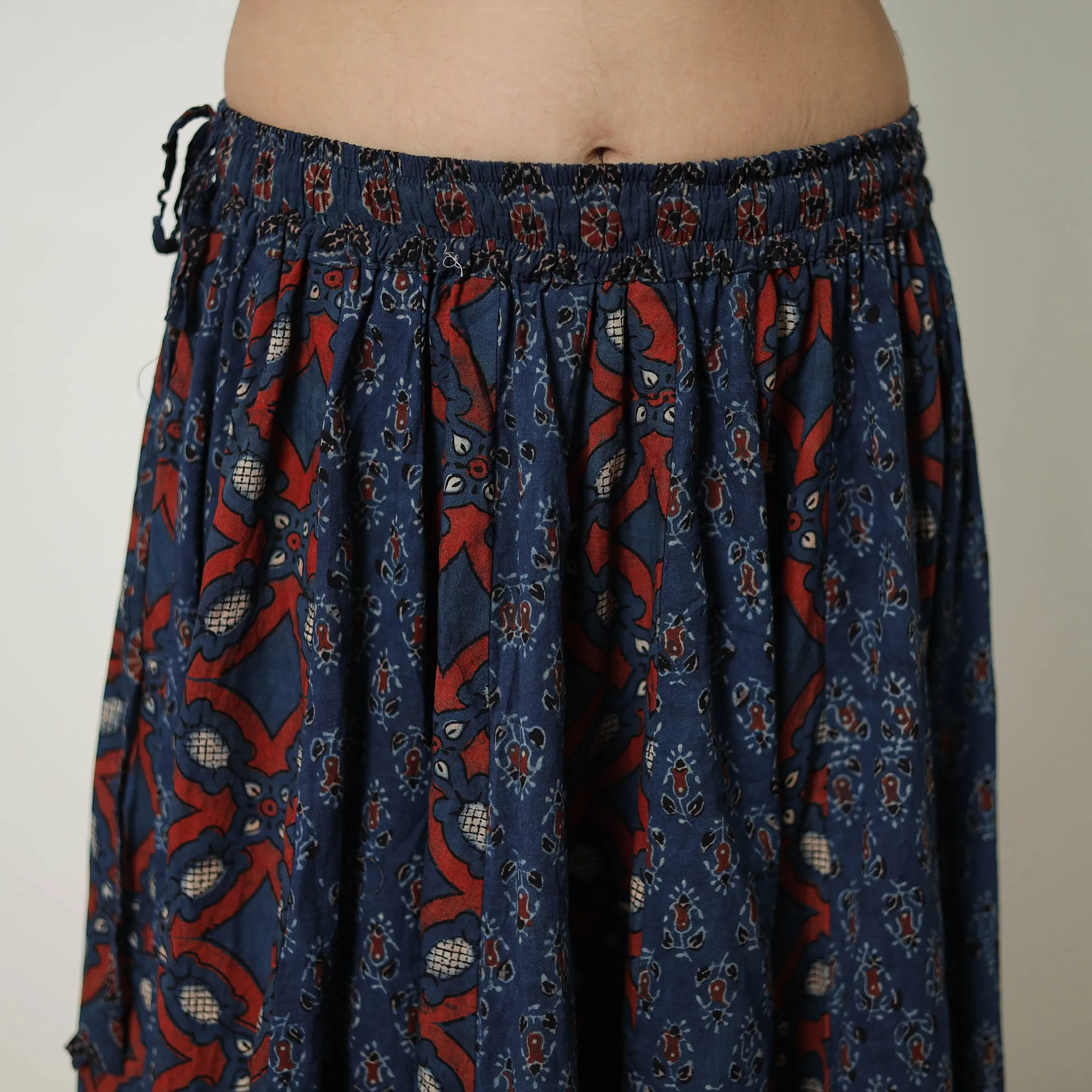 Blue - Block Print Cotton 24 Kali Patchwork Ajrakh Long Skirt 17