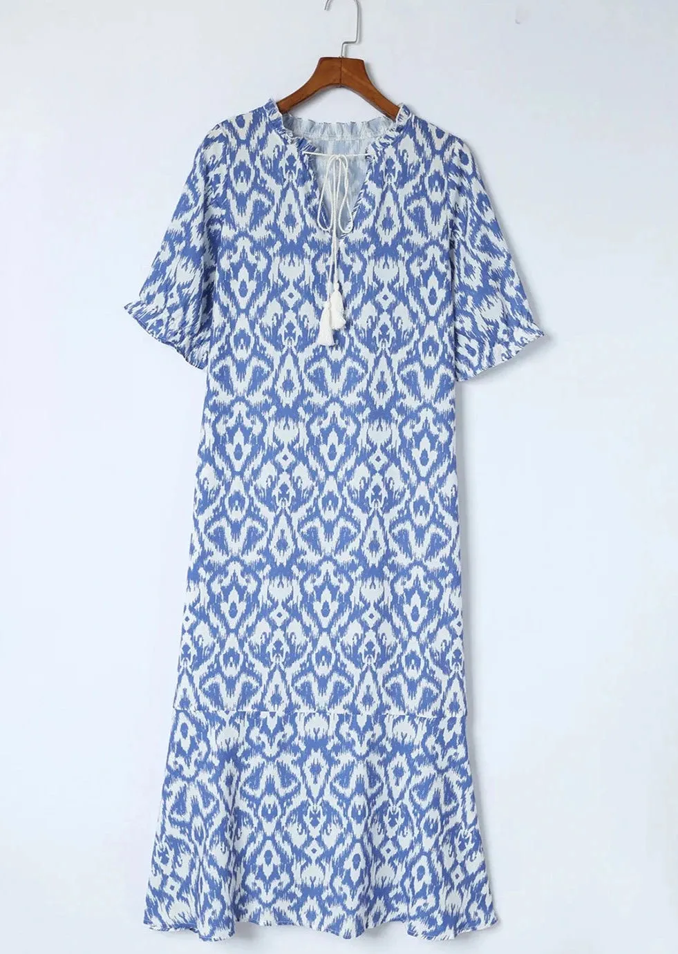 Blue Waves Print Maxi Dress