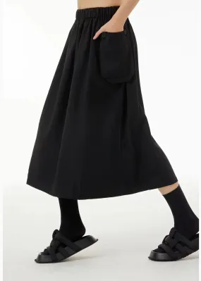 Boutique Black Elastic Waist Oversized Pockets Cotton Skirts Summer TS1033