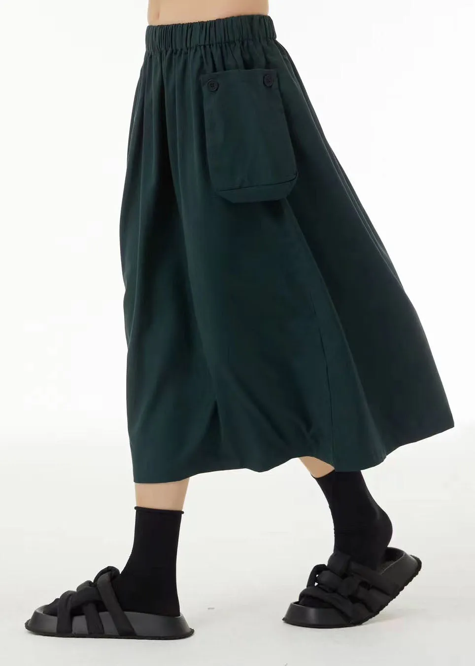 Boutique Black Elastic Waist Oversized Pockets Cotton Skirts Summer TS1033