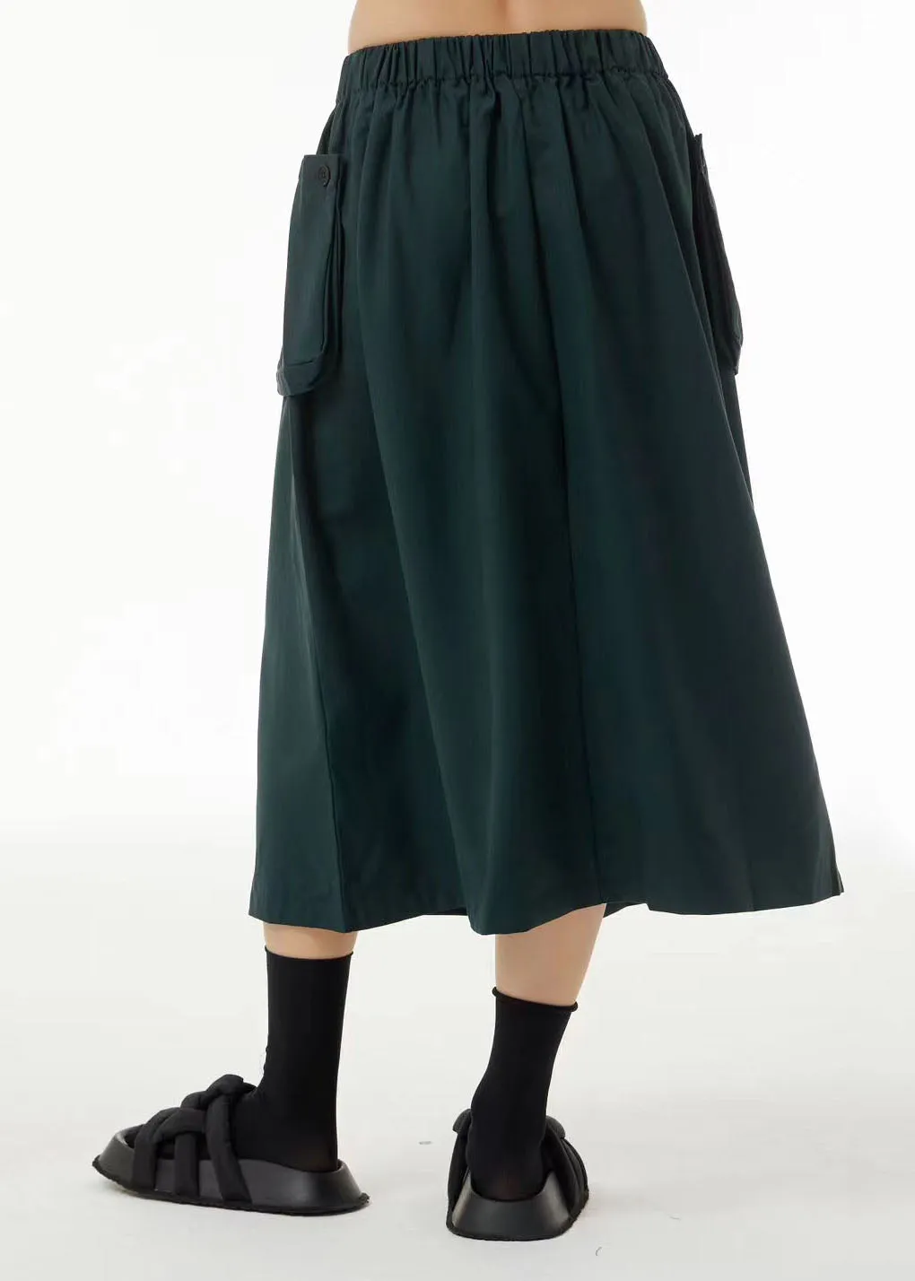 Boutique Black Elastic Waist Oversized Pockets Cotton Skirts Summer TS1033