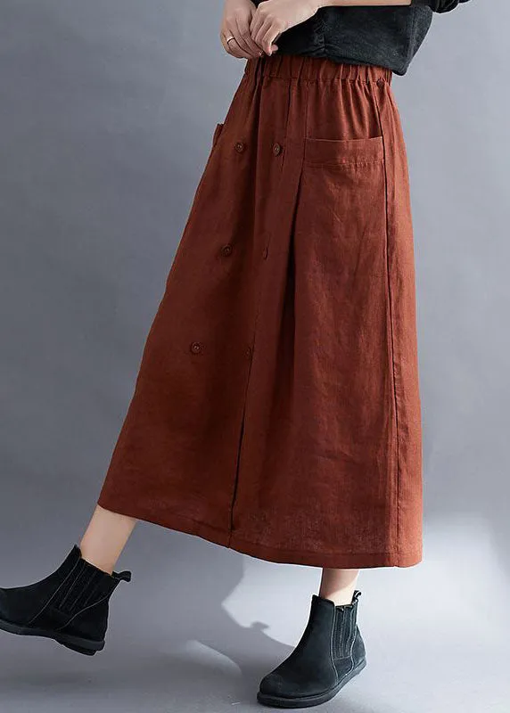 Caramel Pockets Patchwork Linen Skirts Wrinkled Summer LY0581