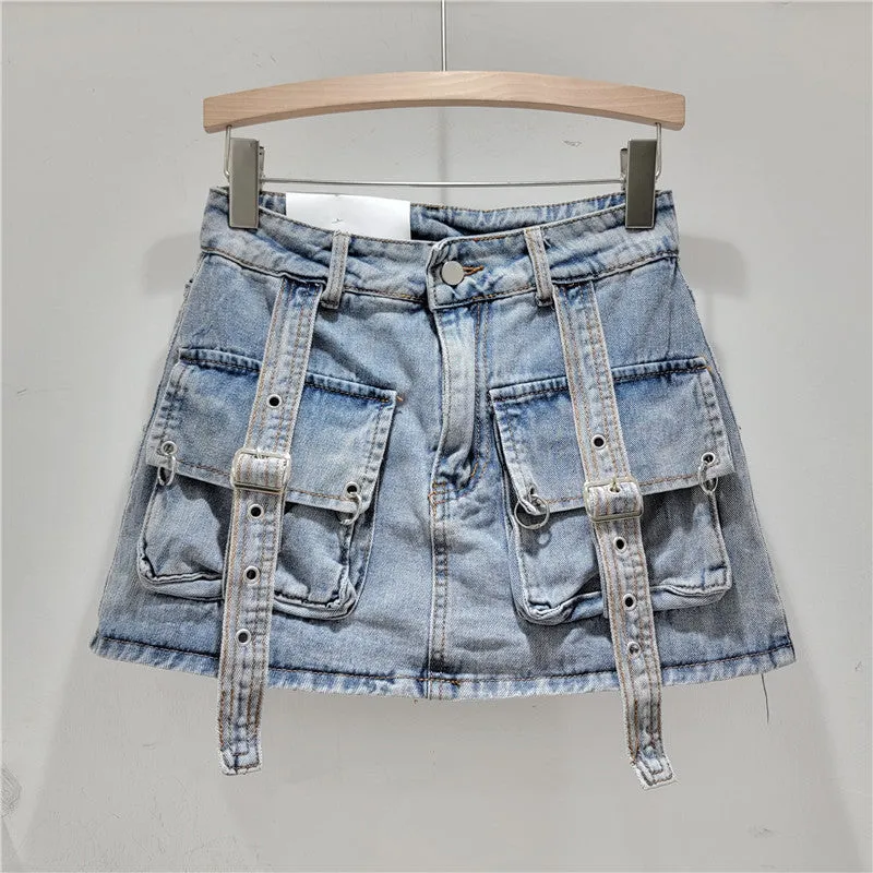 Cargo Pocket Straps A-Line mini Skirt