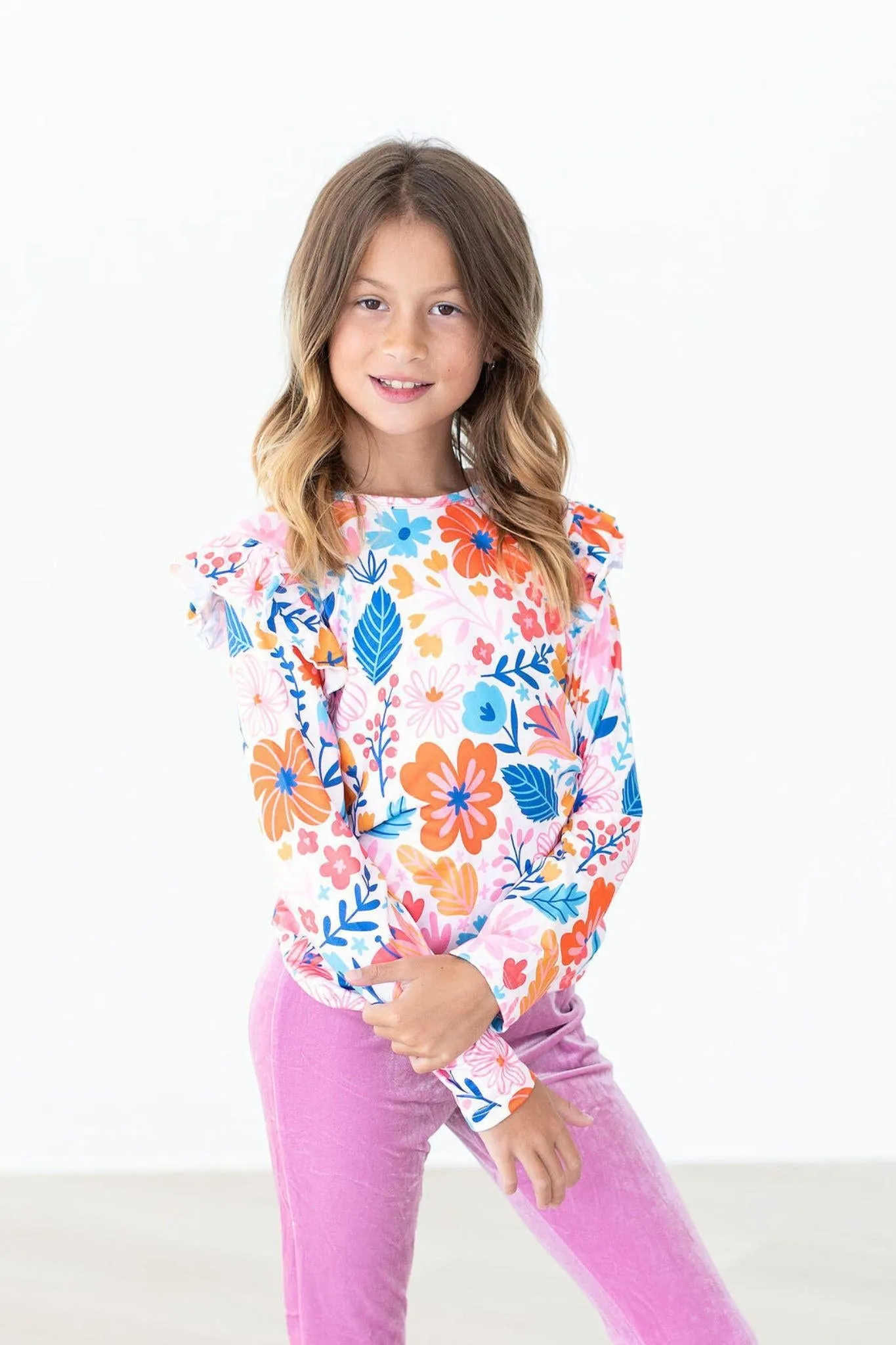 Colorful Carnations L/s Ruffle Tee