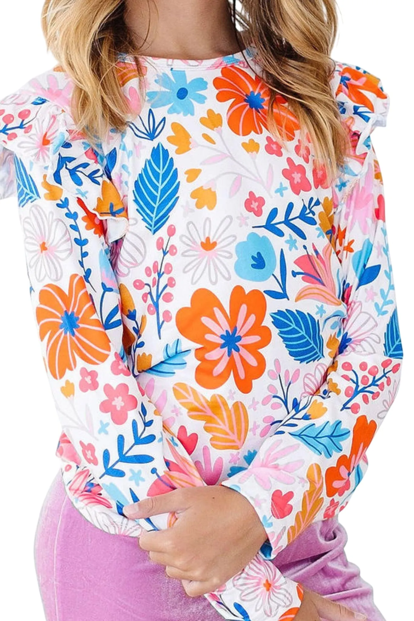 Colorful Carnations L/s Ruffle Tee