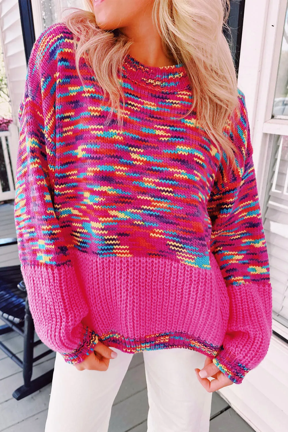 Confetti Colorblock Drop Shoulder Sweater