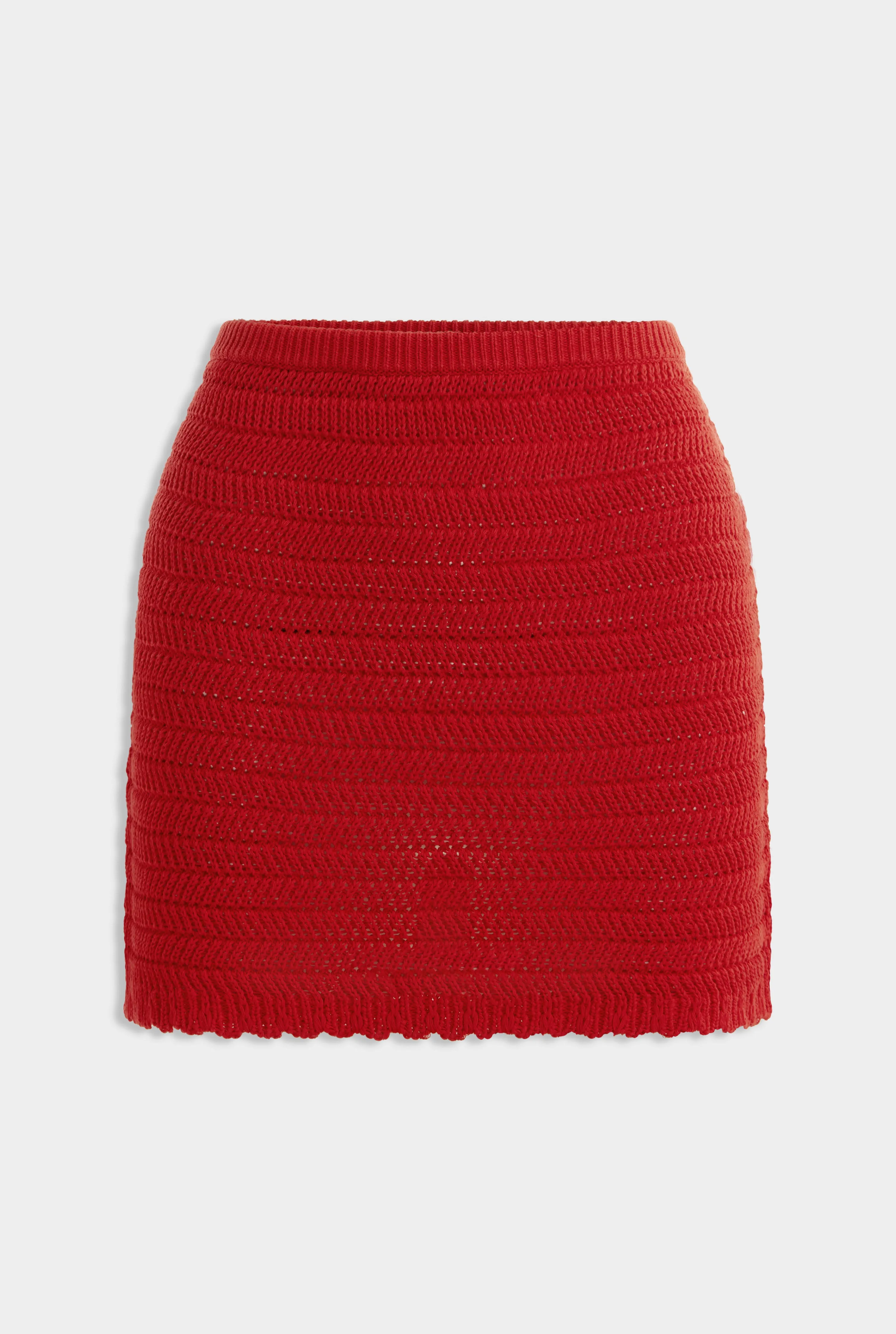 Cotton Knitted Mini Skirt - Red