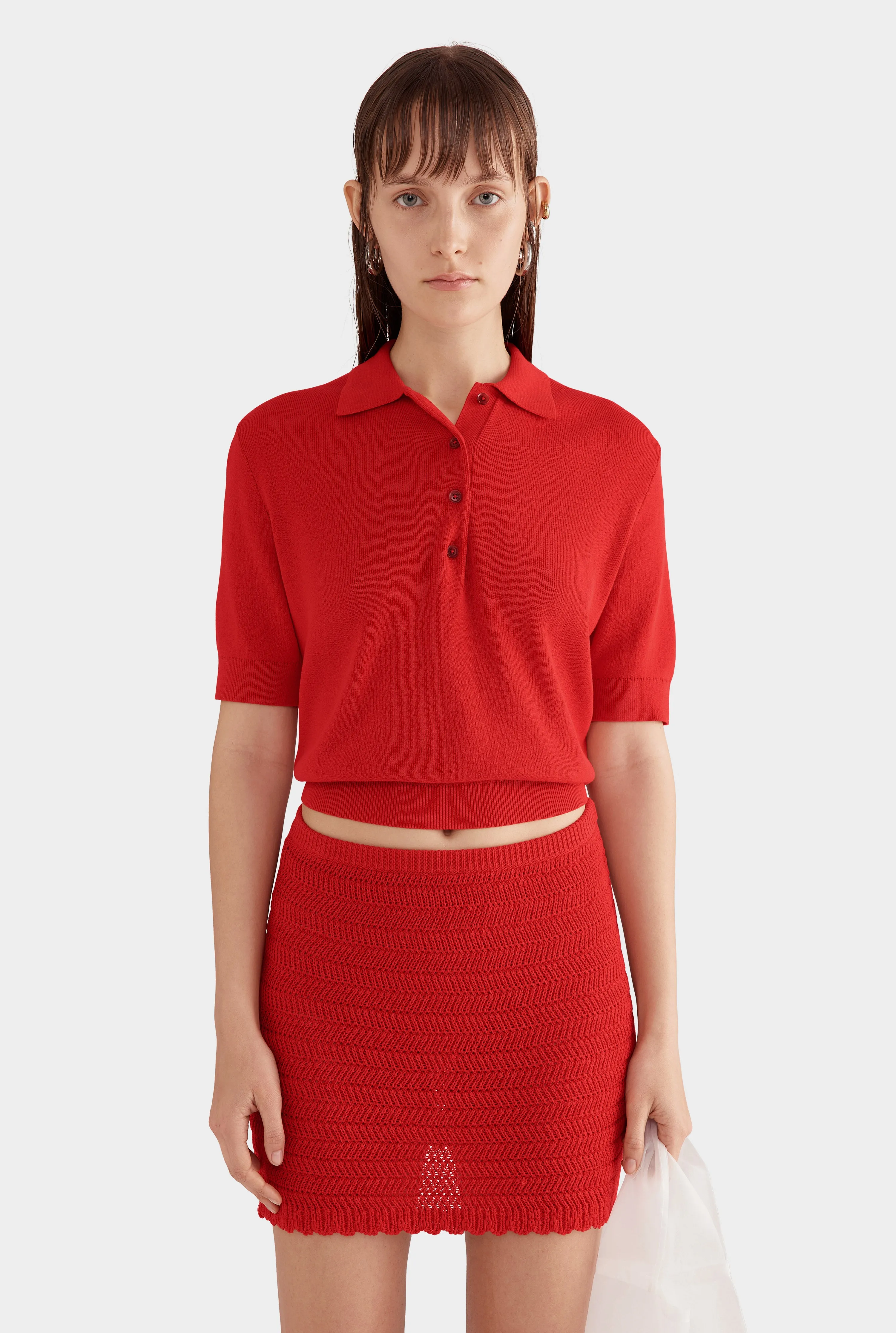 Cotton Knitted Mini Skirt - Red