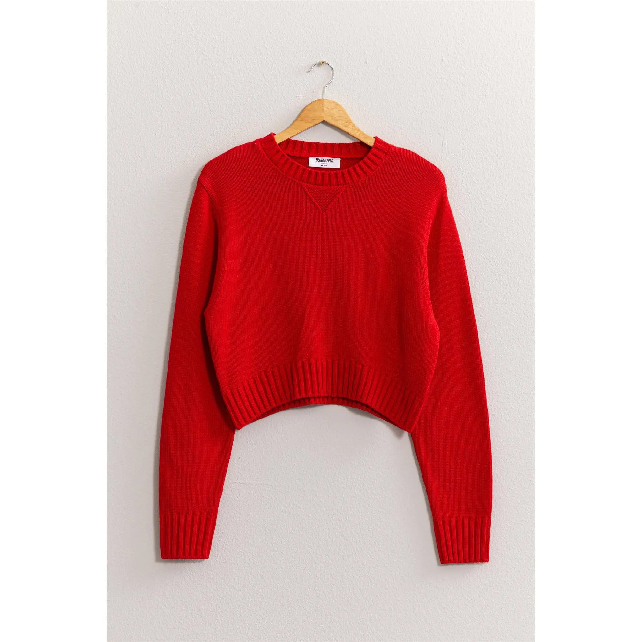 CREW NECK CROPPED KNIT SWEATER