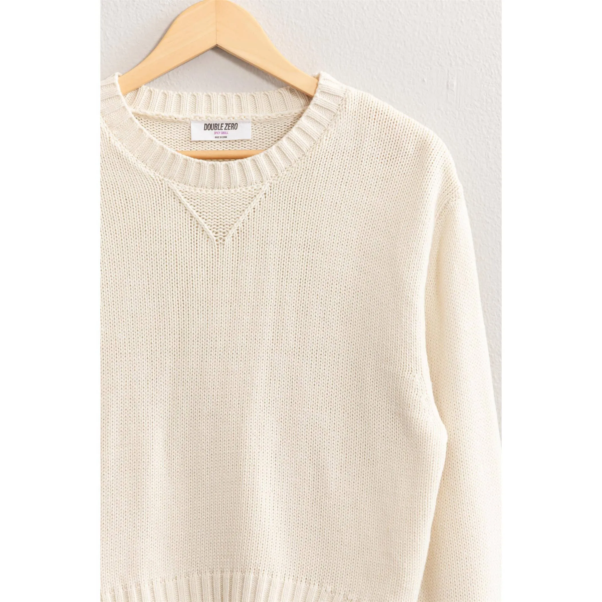 CREW NECK CROPPED KNIT SWEATER