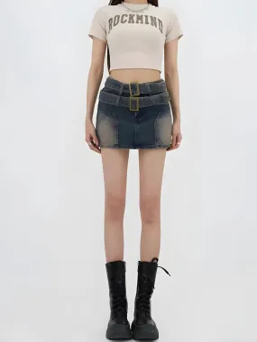 Double Belted Denim Mini Skort