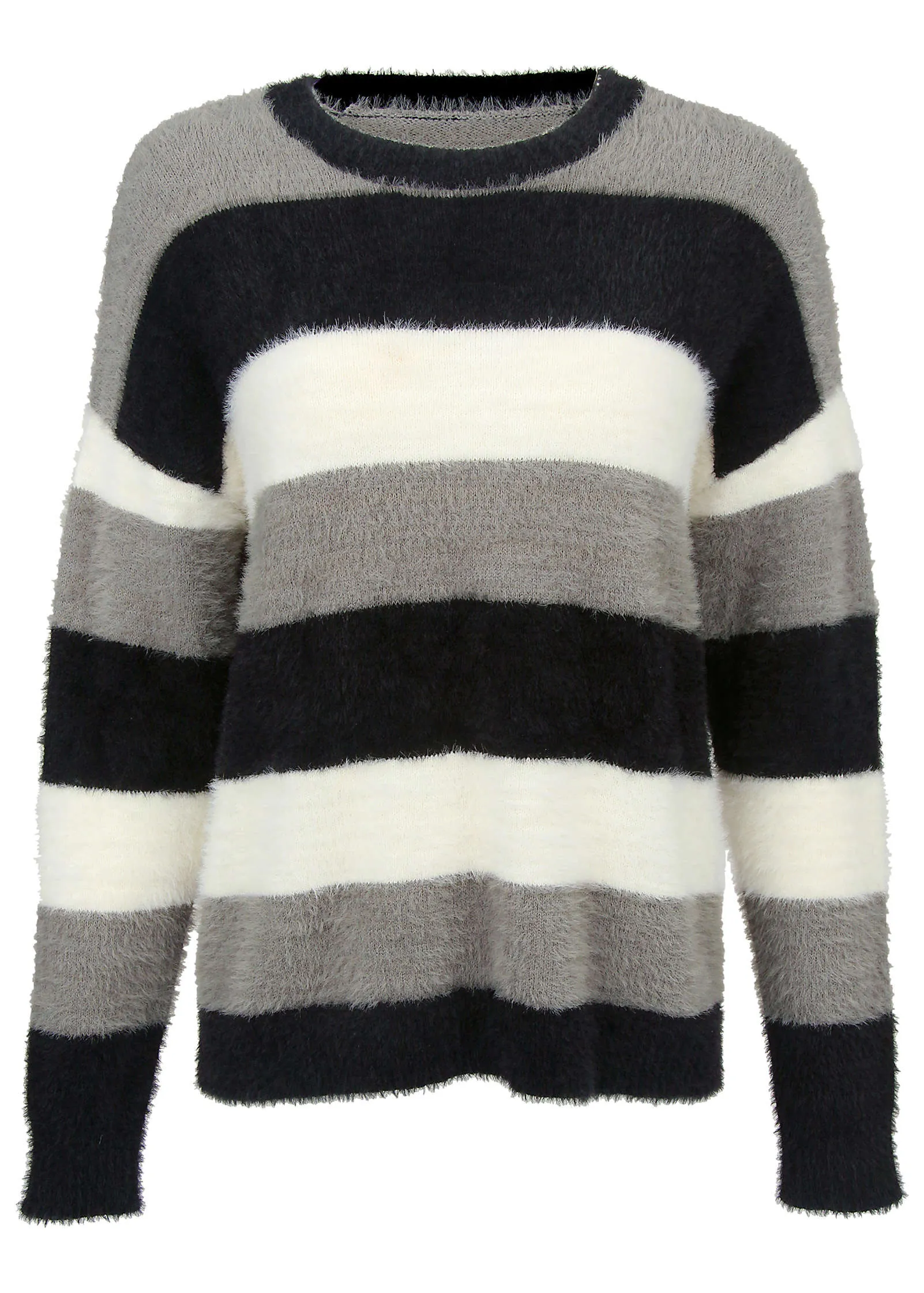 Eyelash Sweater - Black, White, & Grey Stripe