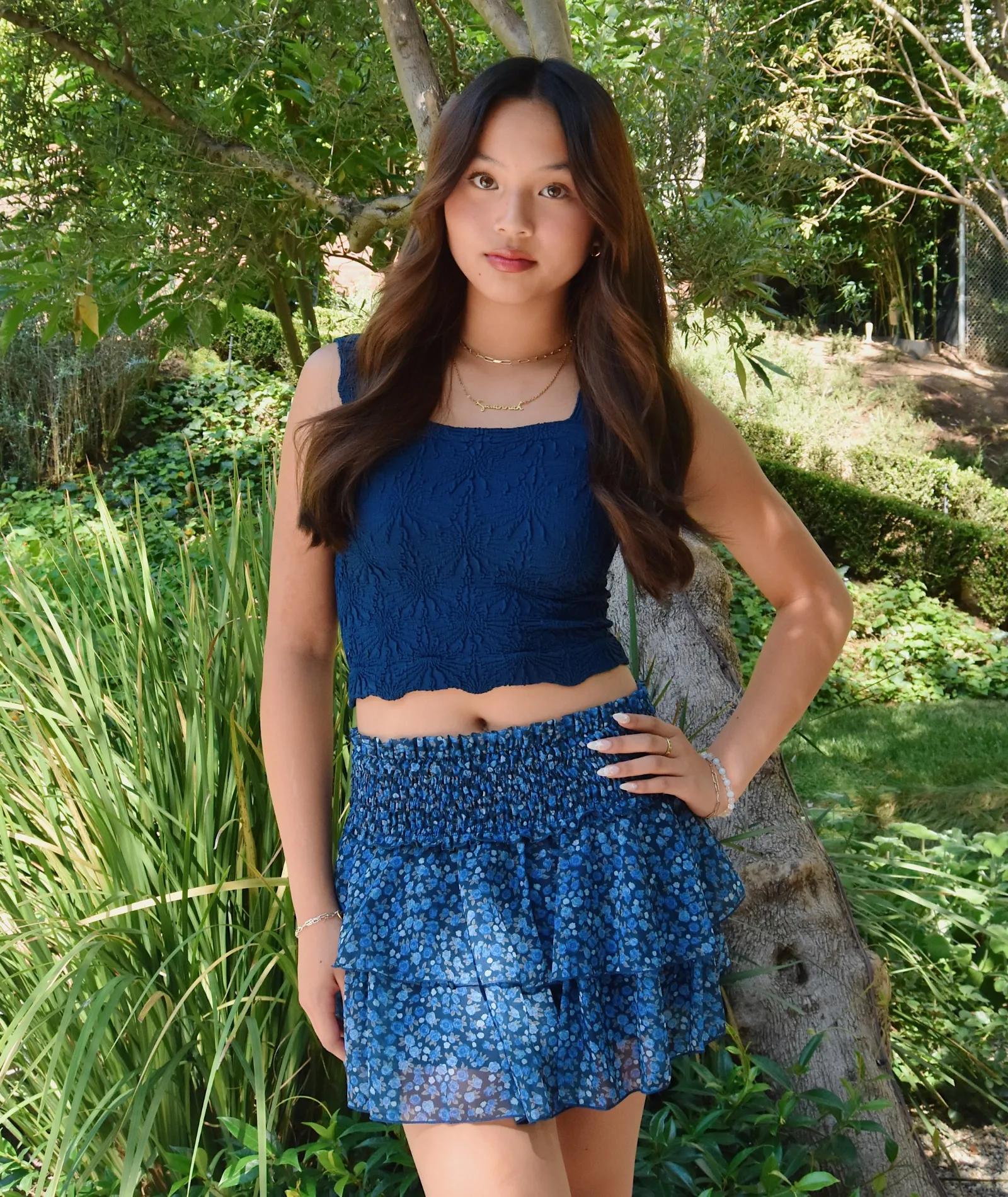 FBZ Girls Victoria Blue Floral Chiffon Skirt