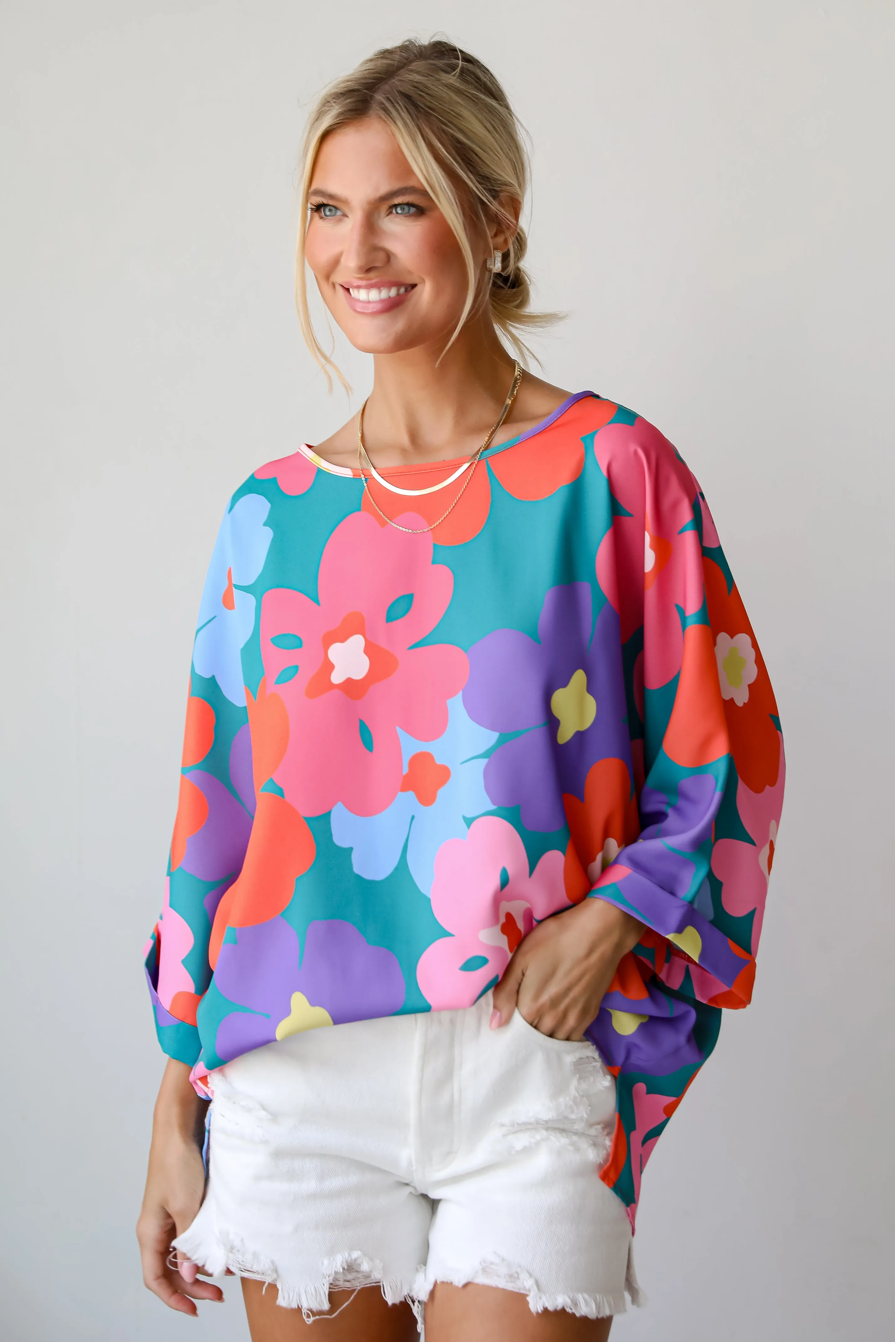 FINAL SALE - Perfectly Lovable Teal Floral Blouse