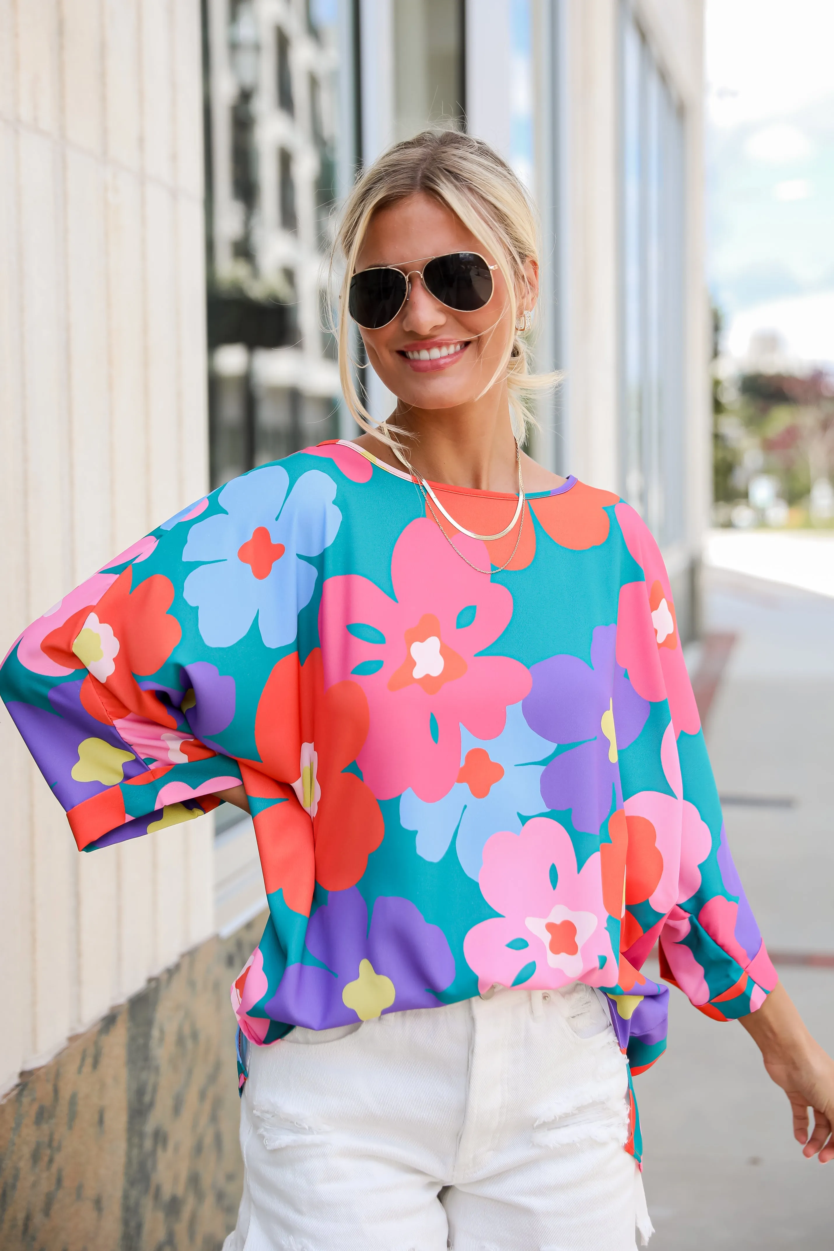 FINAL SALE - Perfectly Lovable Teal Floral Blouse