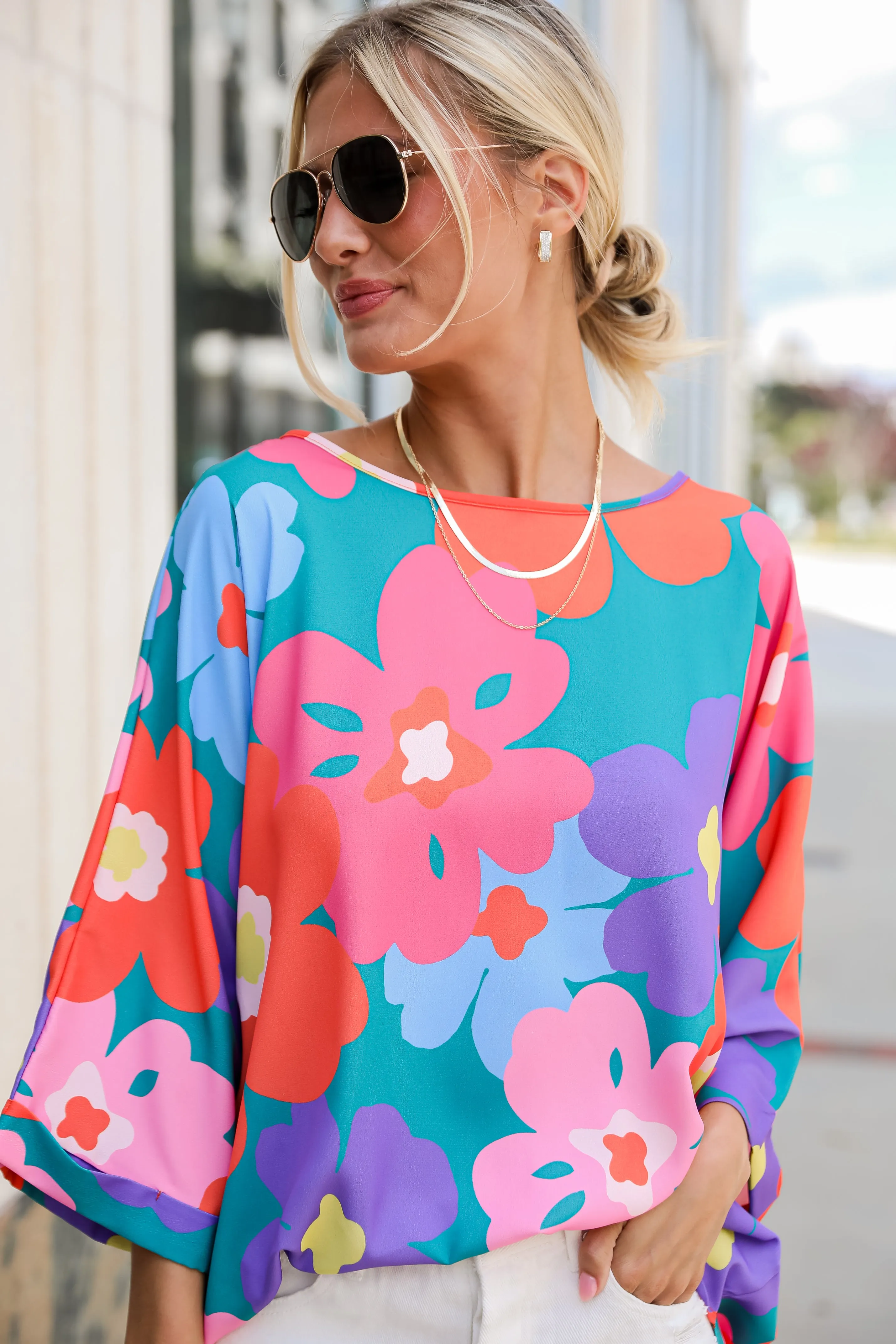 FINAL SALE - Perfectly Lovable Teal Floral Blouse