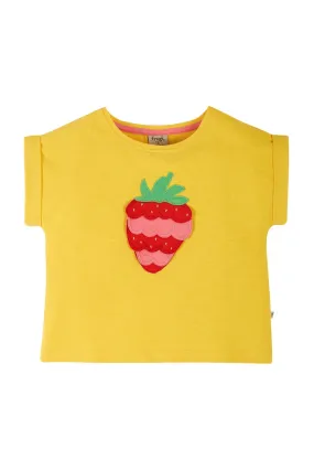 Frugi Sophia Slub T-Shirt in Yellow, Strawberry