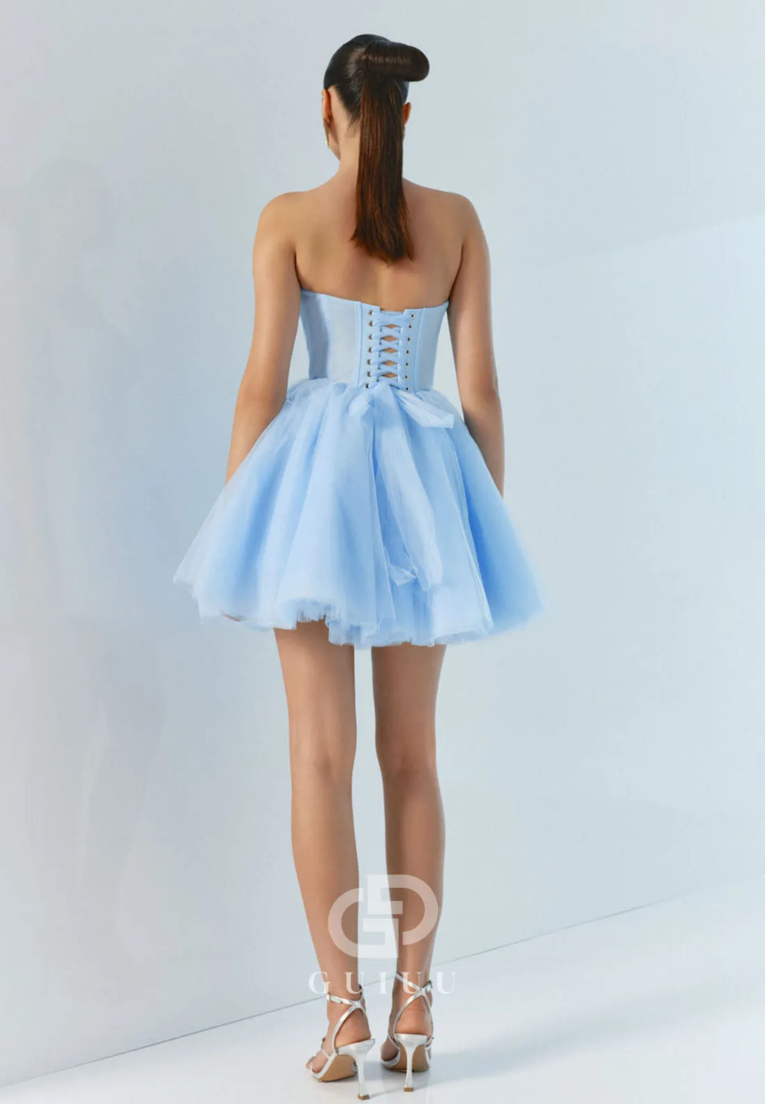 GH991 - A-Line Strapless Sleeveless Lace Up Tulle Short Homecoming Dress