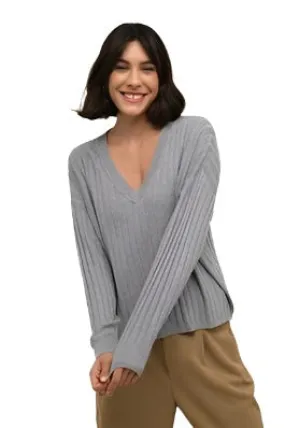 GREY LONG SLEEVE V NECK SWEATER