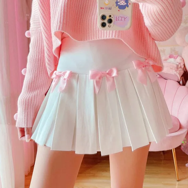 High Waist Mini Pleated Bow Skirt