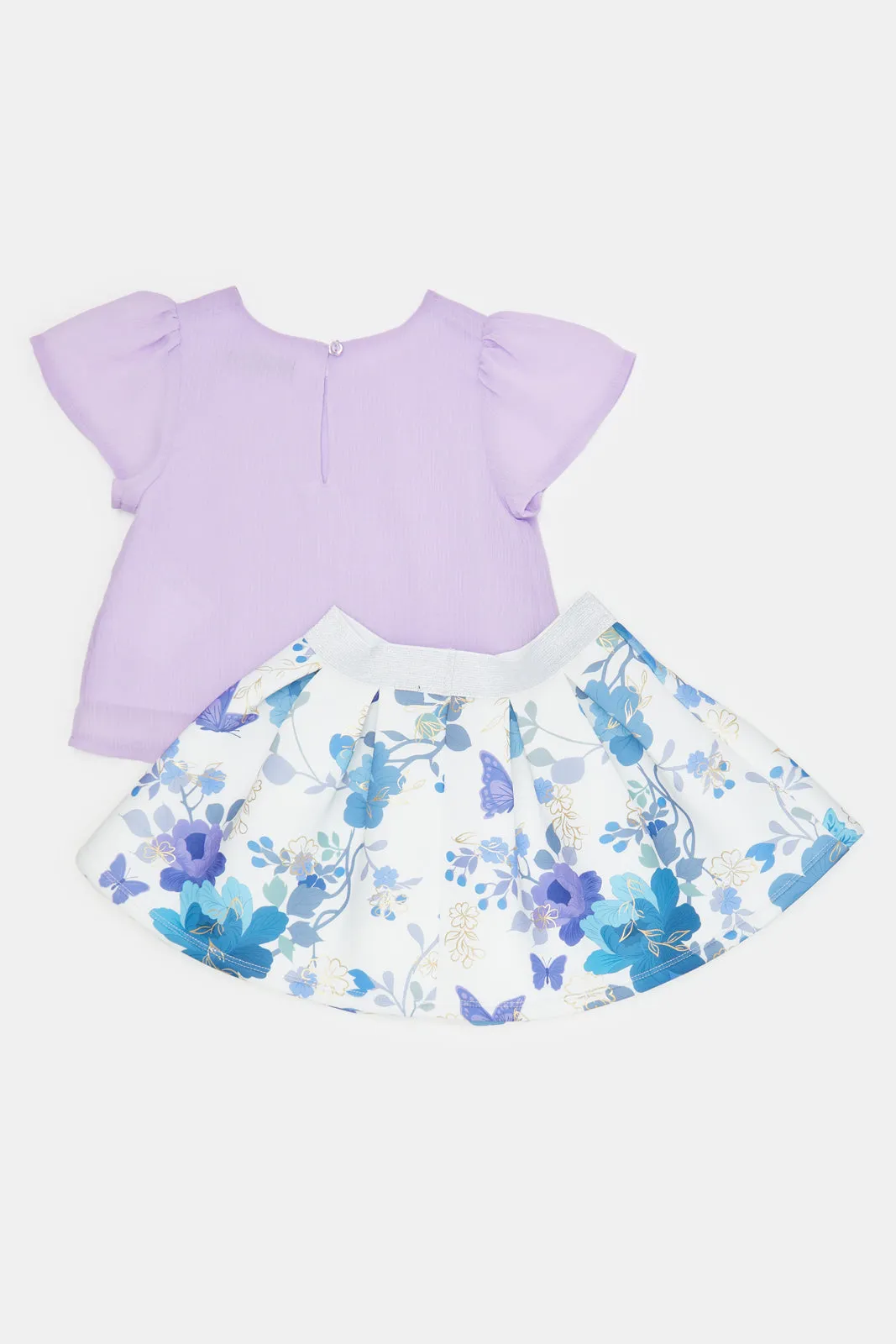 Infant Girls Lilac Blouse With Floral Skirt