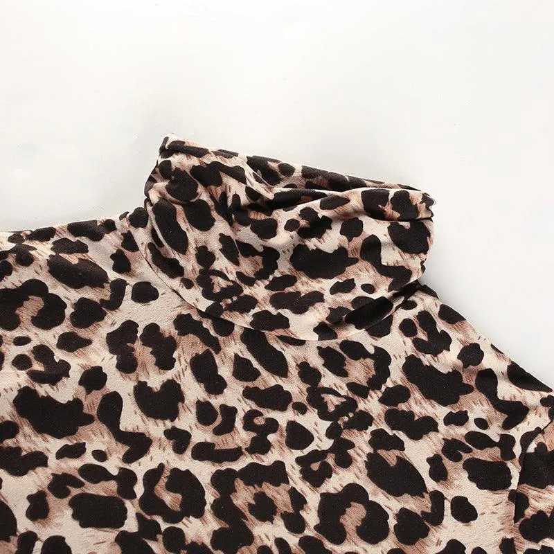 LEOPARD PRINT MOCK TURTLENECK LONG SLEEVE BODYSUIT