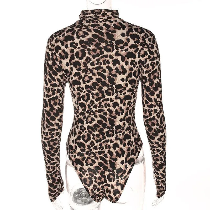 LEOPARD PRINT MOCK TURTLENECK LONG SLEEVE BODYSUIT