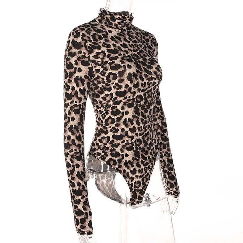 LEOPARD PRINT MOCK TURTLENECK LONG SLEEVE BODYSUIT