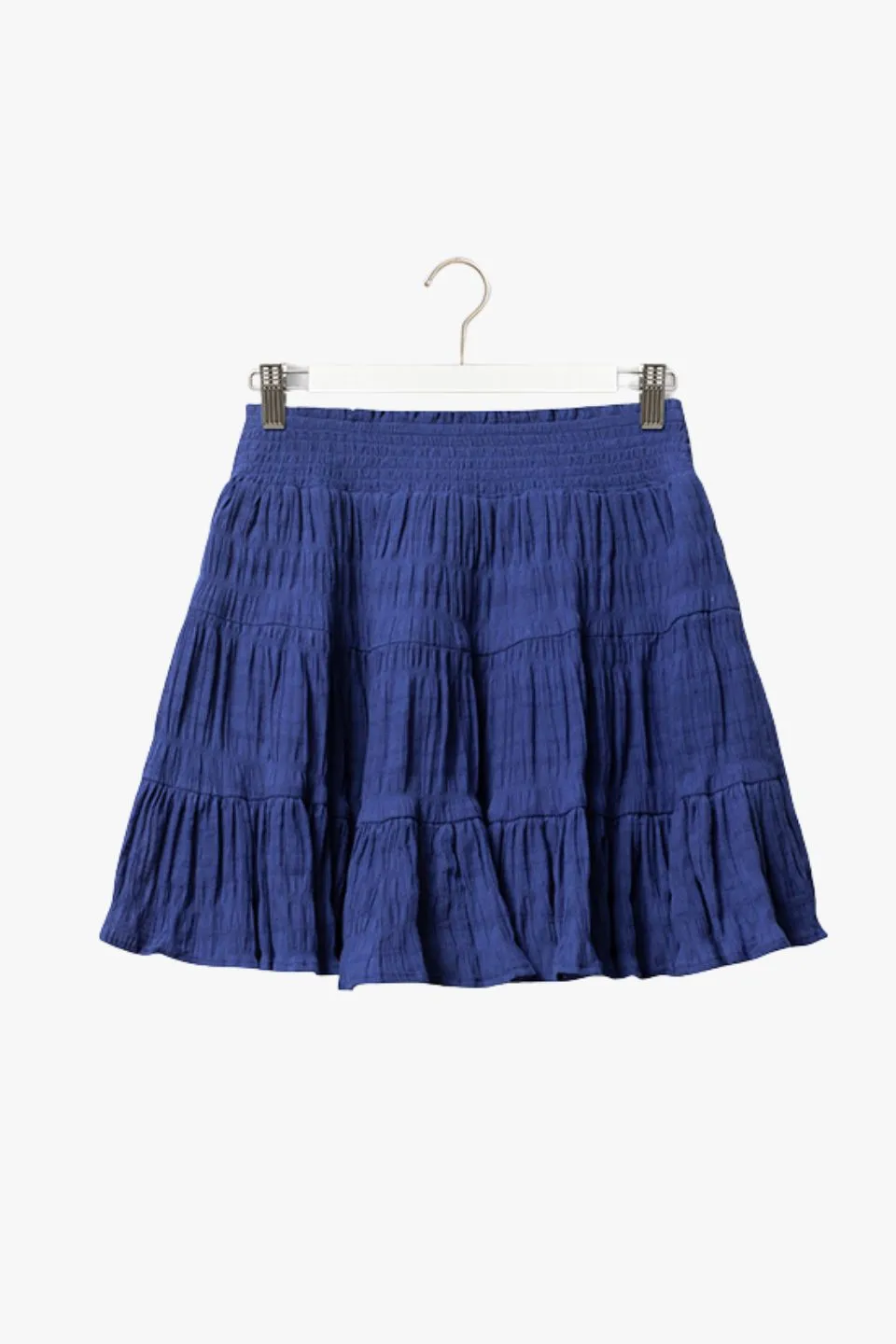 Lexi Electric Blue Shirred Cotton Multi Tiered Mini Skirt