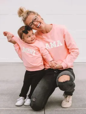 Mommy And Me Blushing Besties Slogan Sweatshirt