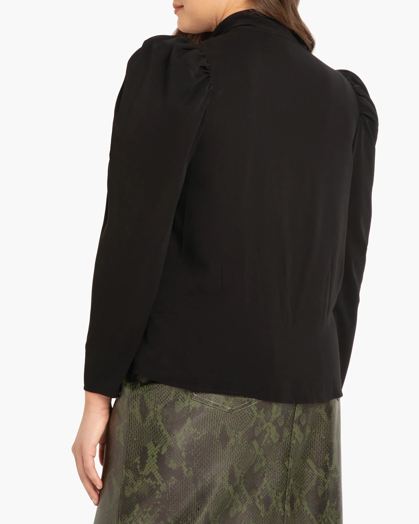 Nancy Long-Sleeve Tie-Neck Blouse | Black