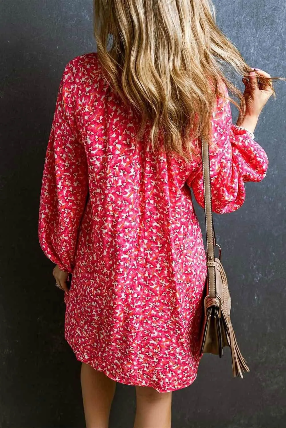 Neck Floral Print Long Sleeve Mini Dress - Chic & Comfortable