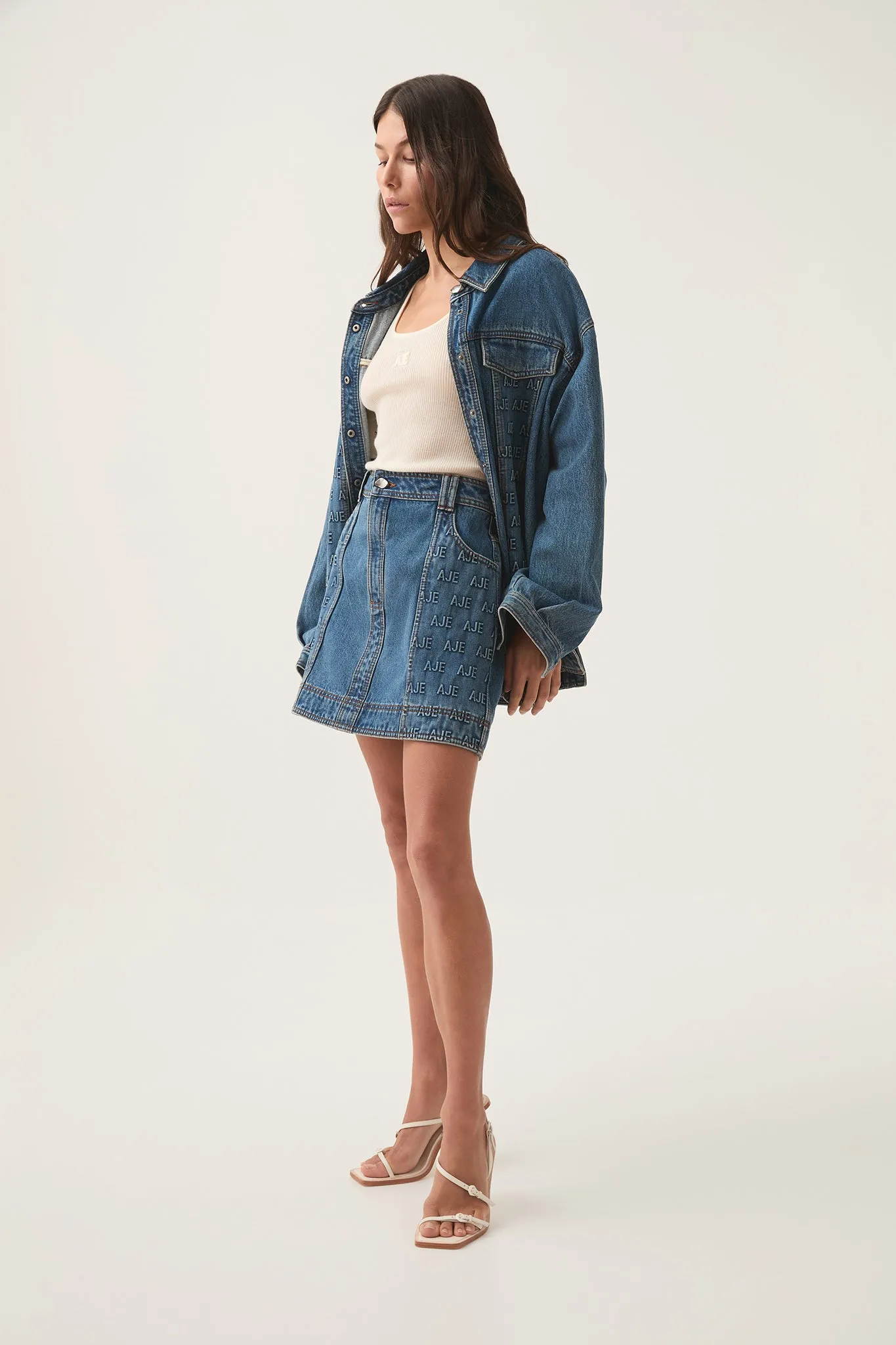 Nika Logo Denim Mini Skirt