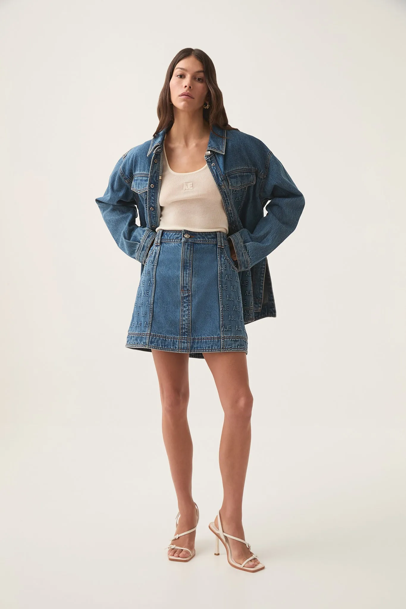 Nika Logo Denim Mini Skirt