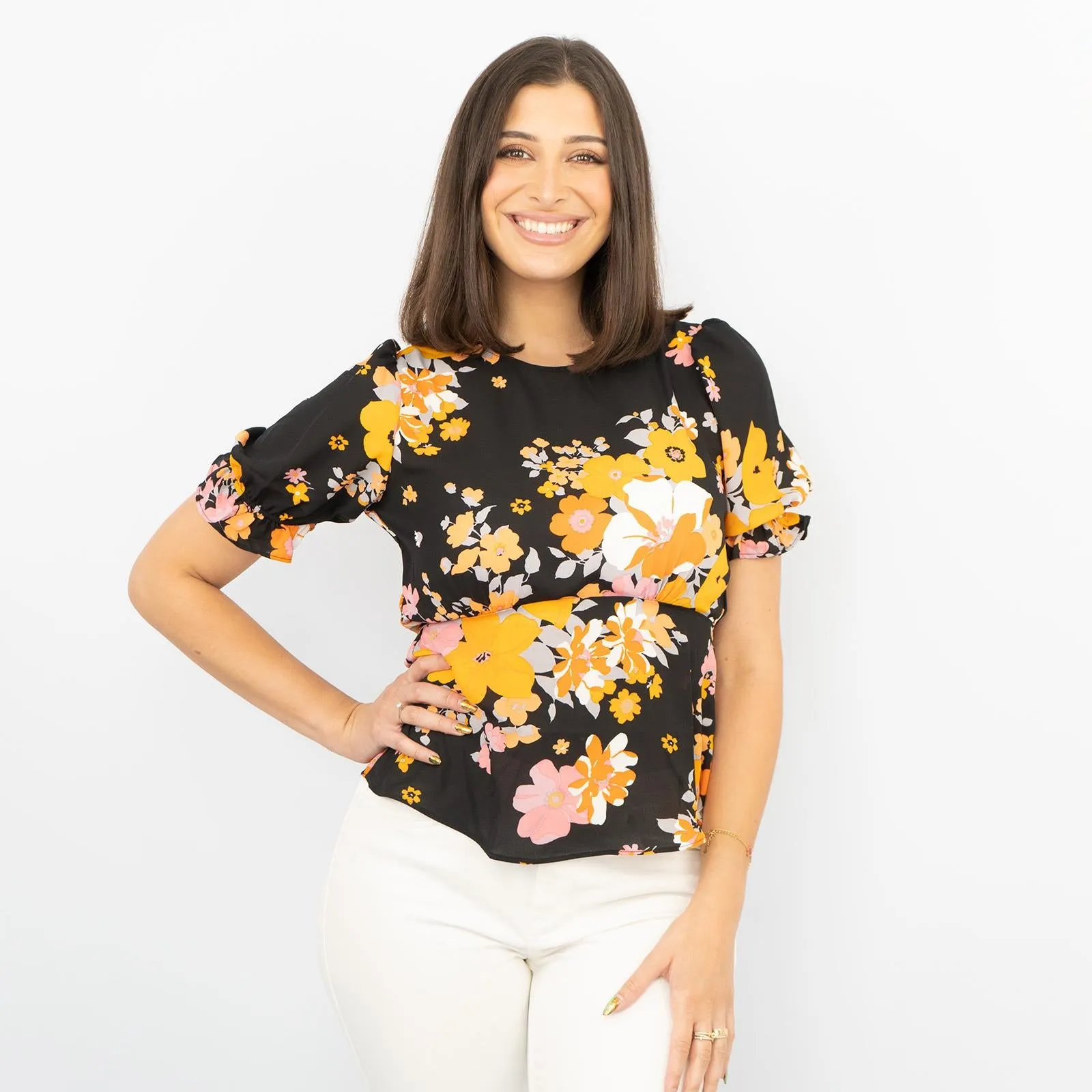 Oasis Vibrant Floral Puff Sleeve Top