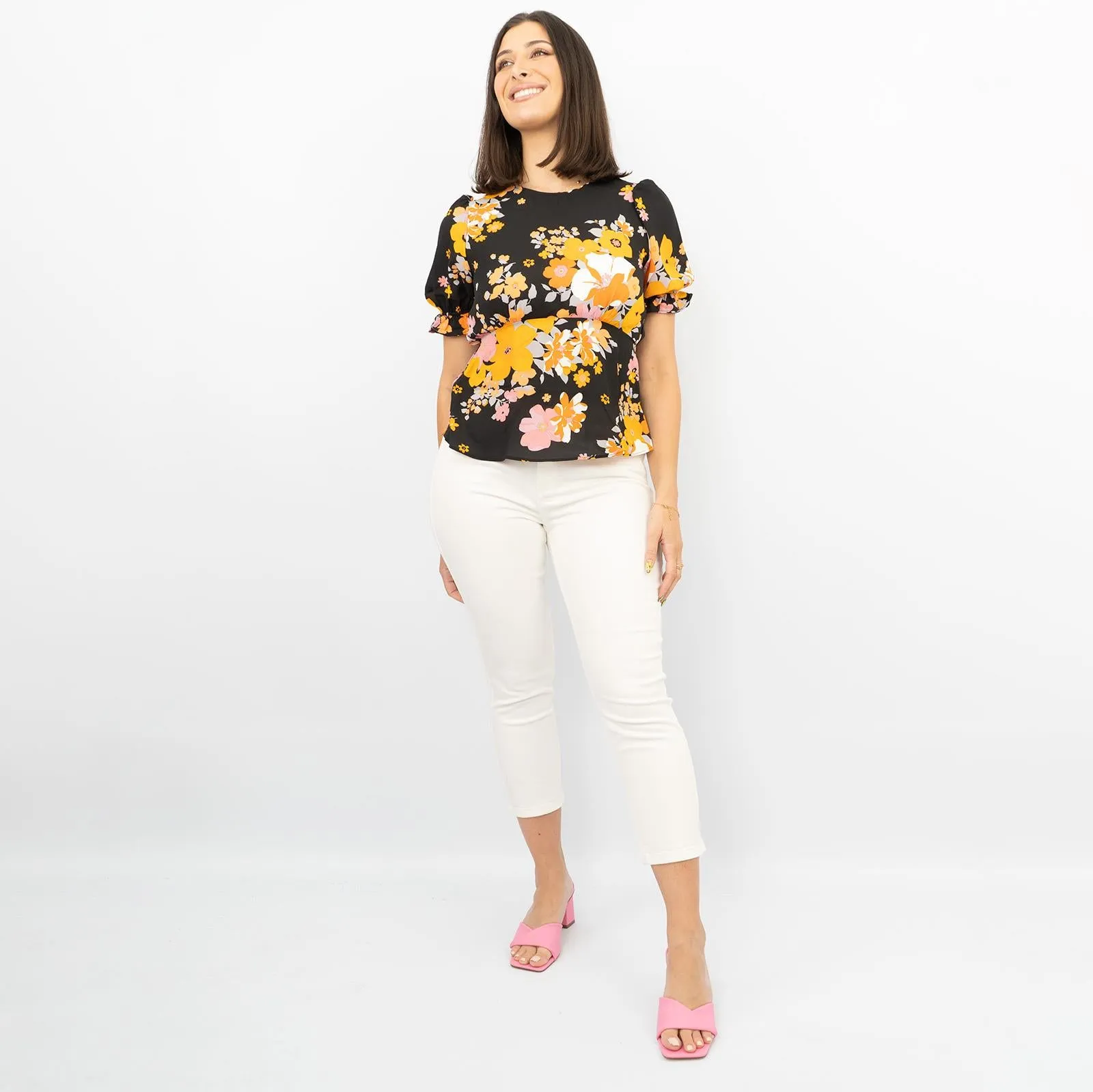 Oasis Vibrant Floral Puff Sleeve Top