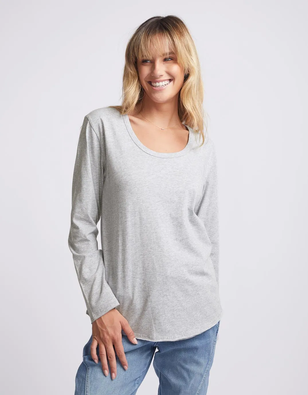 Original Round Neck Long Sleeve T-Shirt - Snow Grey