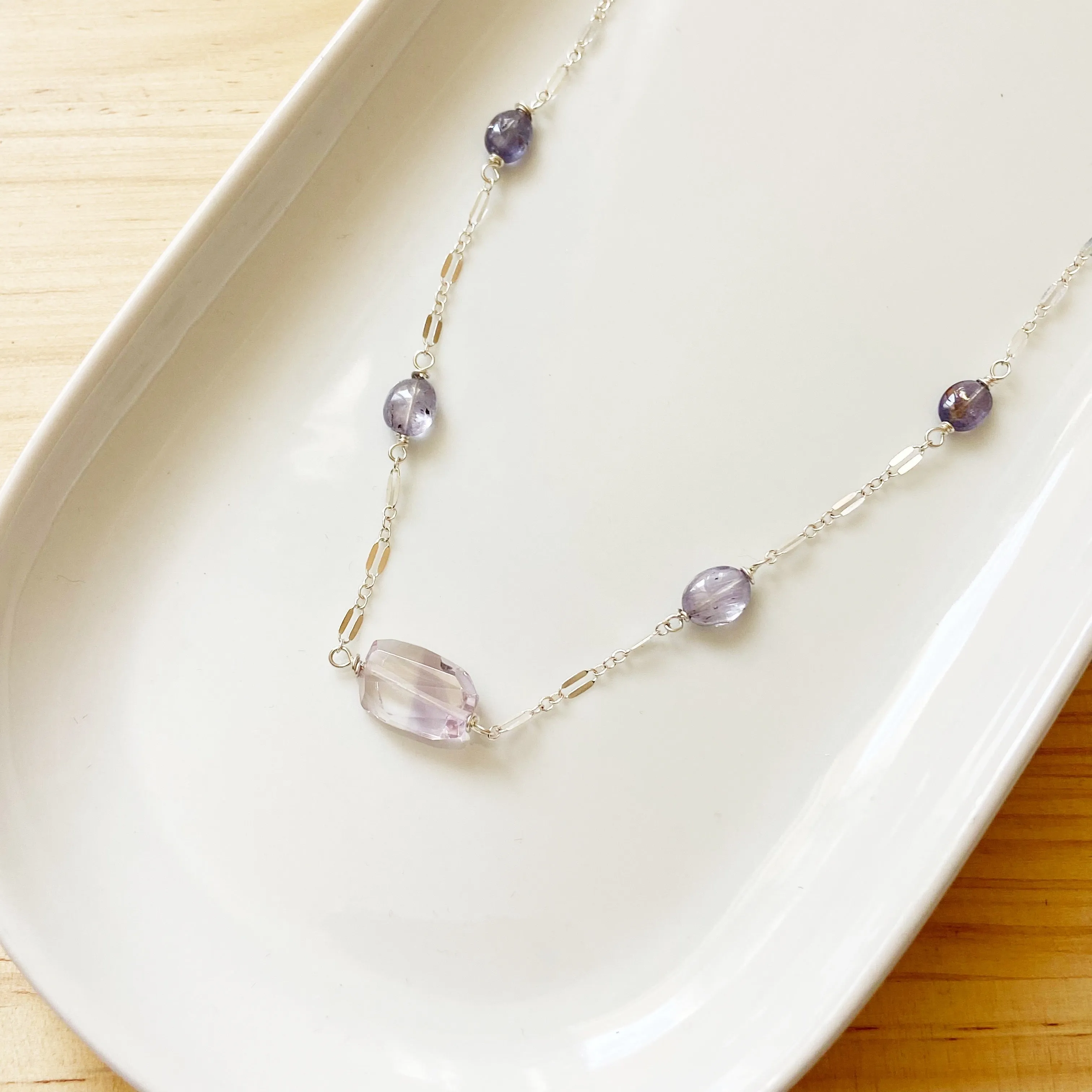 Pale purple amethyst Segmented Short Necklace in Gold or Silver (17 inches)