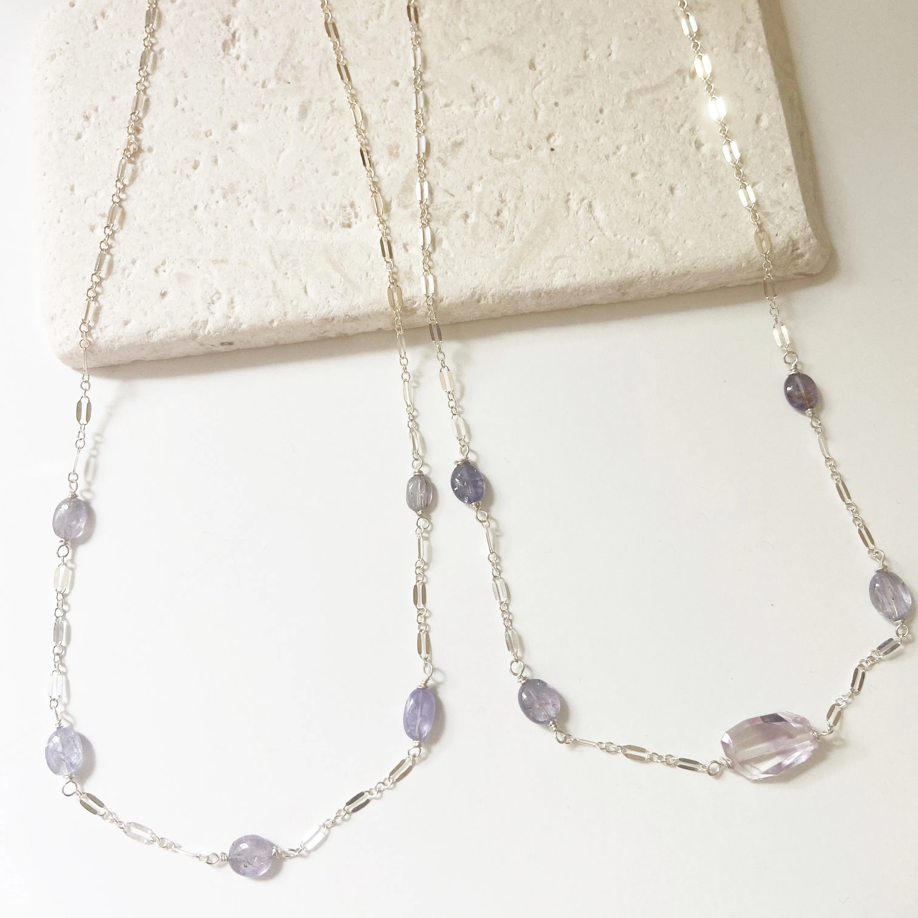 Pale purple amethyst Segmented Short Necklace in Gold or Silver (17 inches)