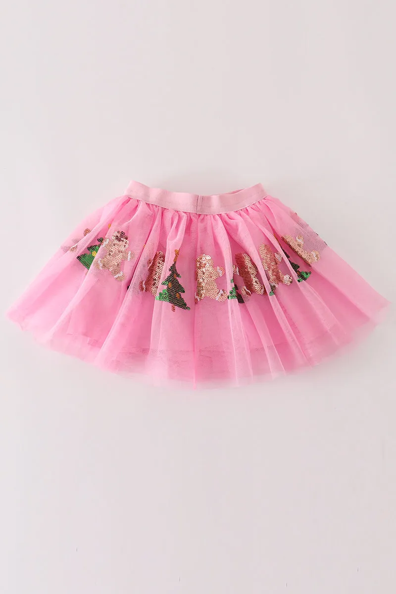 Pink gingerbread sequin tutu skirt